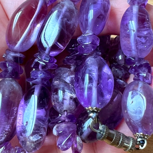 VINTAGE LARGE NATURAL AMETHYST BEADS LONG NECKLACE STATEMENT VERSATILE